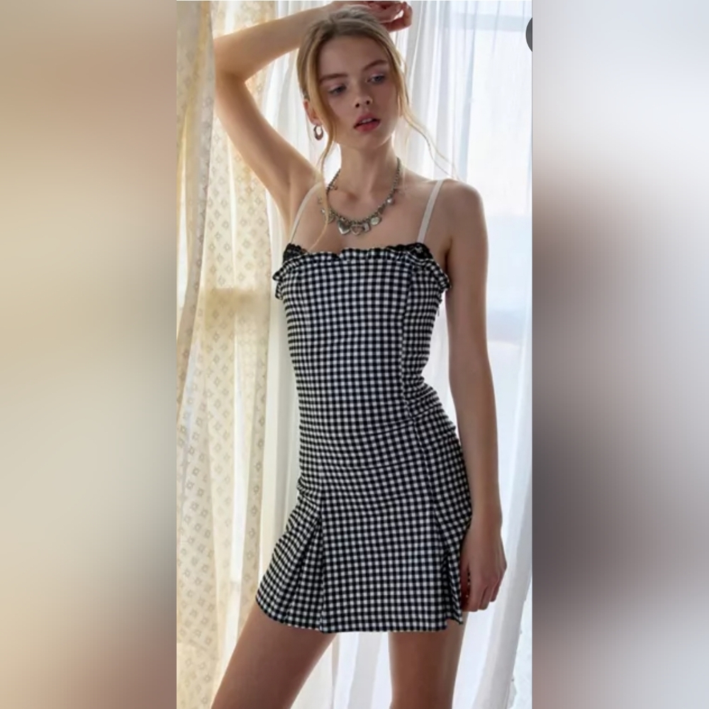 Urban Outfitters Strapless Drop Waist Gingham Mini Dress